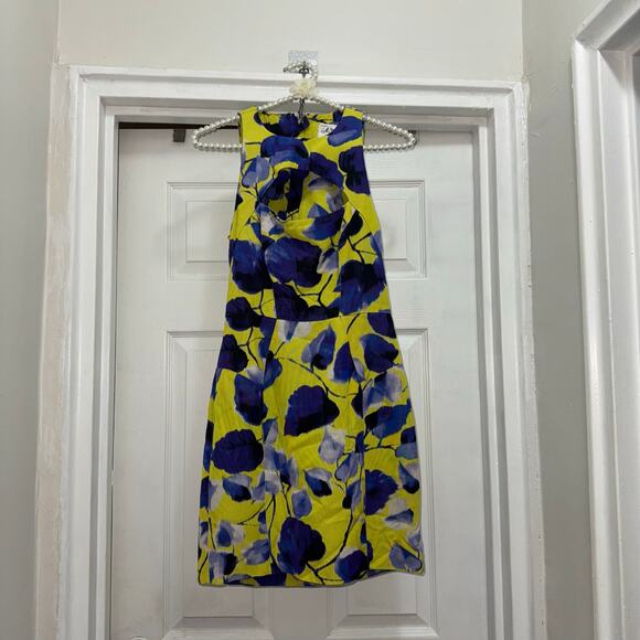 Milly Size 0 Ivy Print on Silk Cotton Faille Cut-Out Mini Dress in Lemon floral - Picture 5 of 13